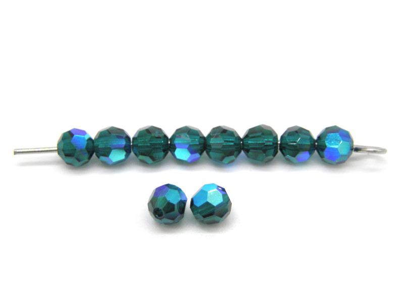 4 mm Czech MC Round Faceted Crystal Beads - Emerald Green AB