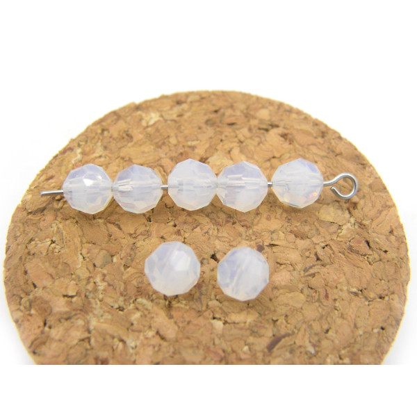 6 mm Czech MC Round Faceted Crystal Beads - White Opal
