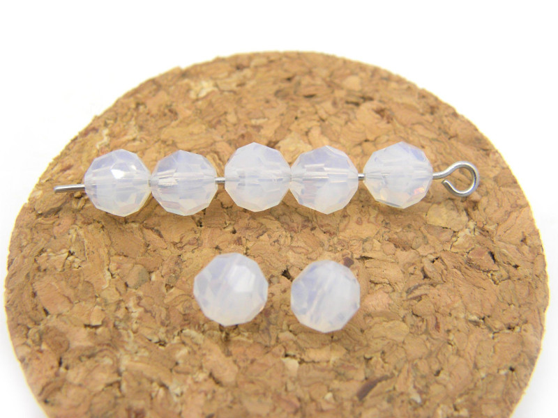 6 mm Czech MC Round Faceted Crystal Beads - White Opal