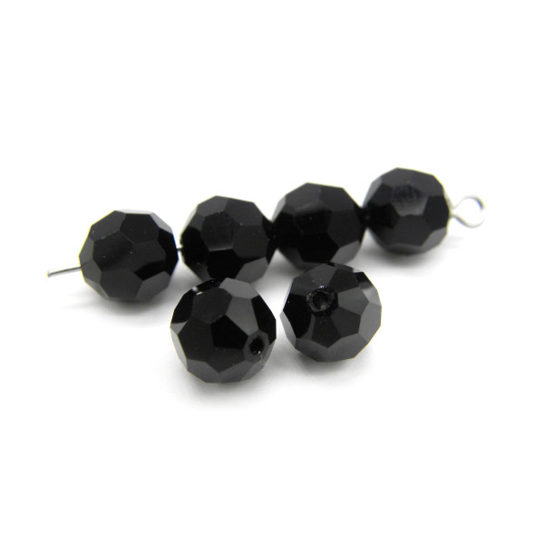 8 mm Czech MC Round Faceted Crystal Beads - Jet Black (6 Pc)