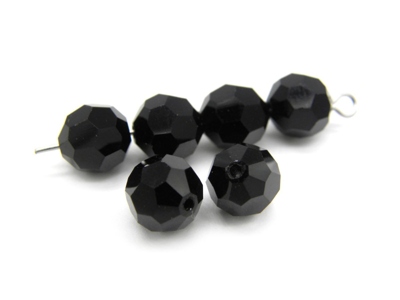 8 mm Czech MC Round Faceted Crystal Beads - Jet Black (6 Pc)