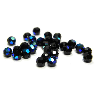 20 Stk. Tschechische Runde Facettierte Kristallperlen 4 mm - Jet (schwarz) AB