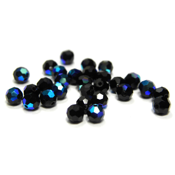 20 Stk. Tschechische Runde Facettierte Kristallperlen 4 mm - Jet (schwarz) AB