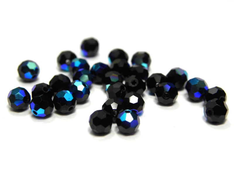 20 Stk. Tschechische Runde Facettierte Kristallperlen 4 mm - Jet (schwarz) AB
