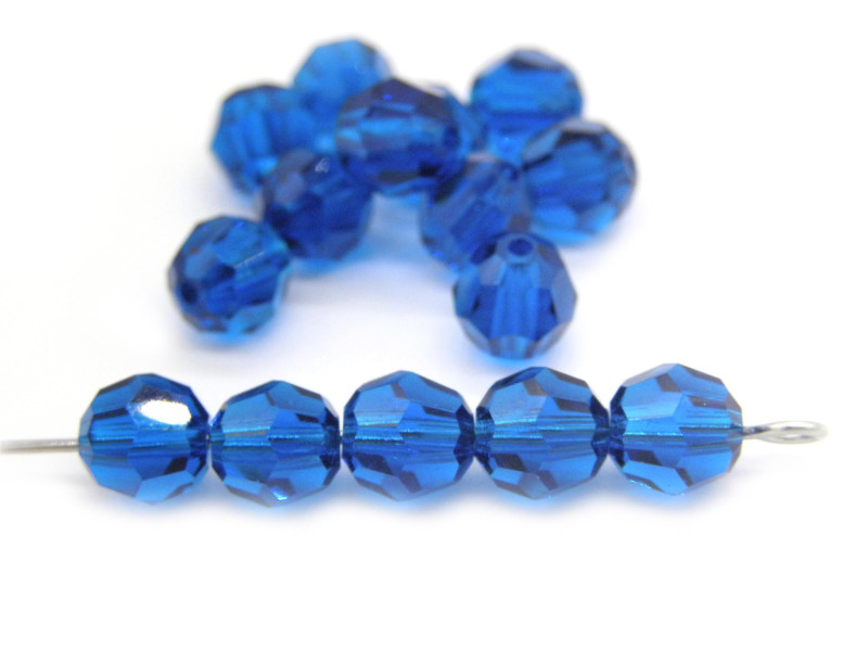 Tschechische Runde Facettierte Kristallperlen, 6 mm - Dark Aqua (12 Stk.)