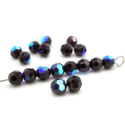 4 mm Czech MC Round Faceted Crystal Beads - Garnet Red AB (20 pc.)