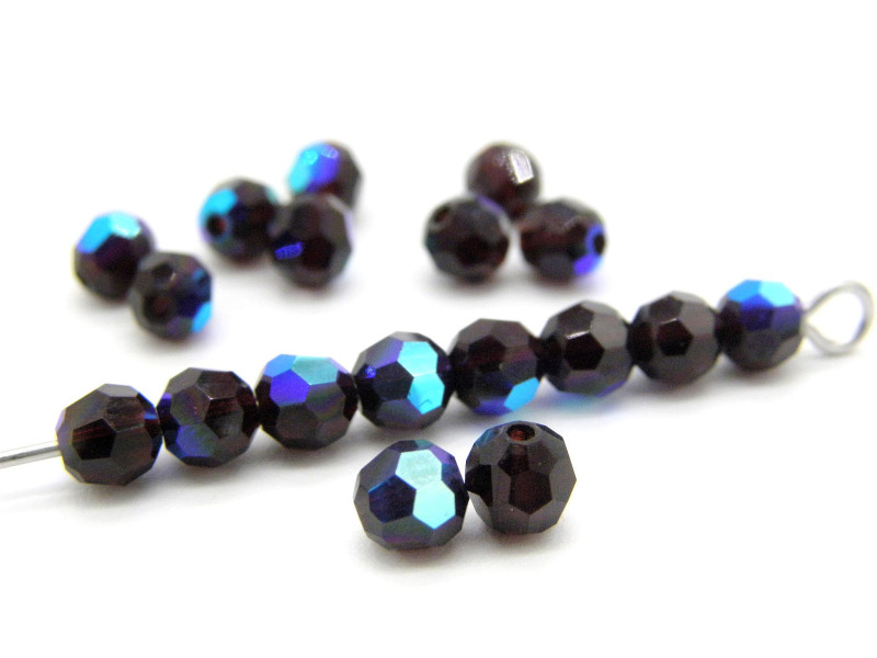 4 mm Czech MC Round Faceted Crystal Beads - Garnet Red AB (20 pc.)