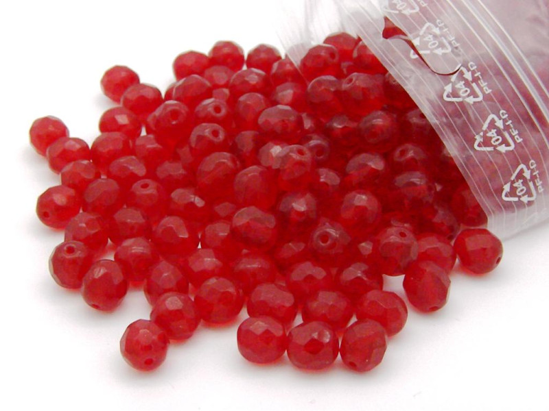 8 mm Round Faceted Fire-polished Czech Glass Beads - Siam Red - 20 or 60 pc