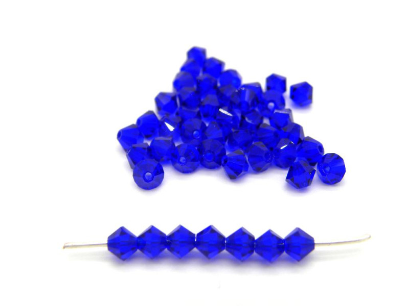 4 mm Czech MC Small Faceted Glass Bicone Beads - Cobalt Blue (24 Beads)