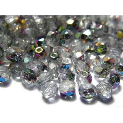 4 mm Round Faceted Fire-polished Czech Glass Beads - Crystal Vitrail