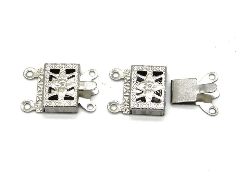 Rechteckiger 2-reihige Edelstahlhakenfederverschluss 11 mm - Silber - 2 Stück