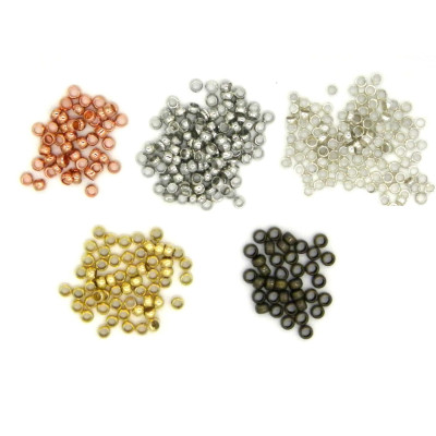 2 mm (Med. Size) Plated Brass Round Crimp Beads - Silver, Gold, Platinum, Rose Gold, Bronze (100 Pc.)
