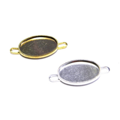2x Fassungen für Ovale 18 x 13 mm Cabochons, Verbinder für Armreifen - Gold oder Silber