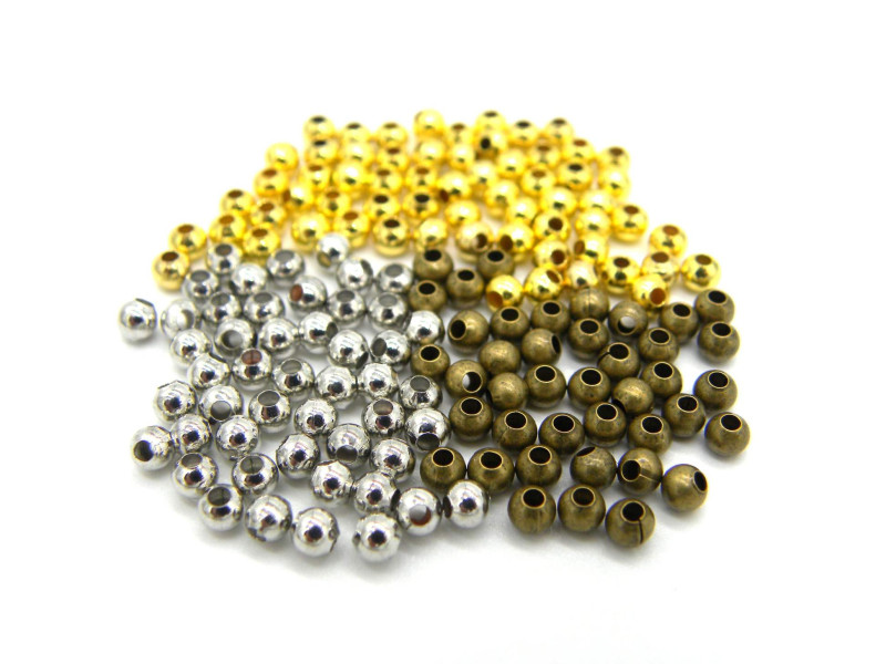 3 mm Small Round Seamless Metal Spacer Beads - Filler Beads - Ant. Bronze, Gold, Silver - 10 g (approx. 285 Beads)