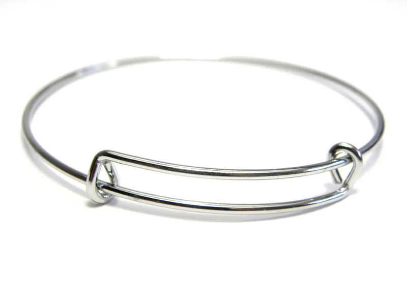 64 mm (2.5 inch) Stainless Steel Bracelet Bangle Wire - Adjustable width - Platinum Silver