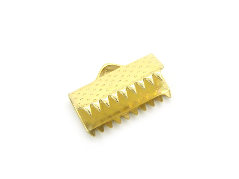 15 mm Stainless Steel Ribbon Crimp Ends - 18K Gold Plated