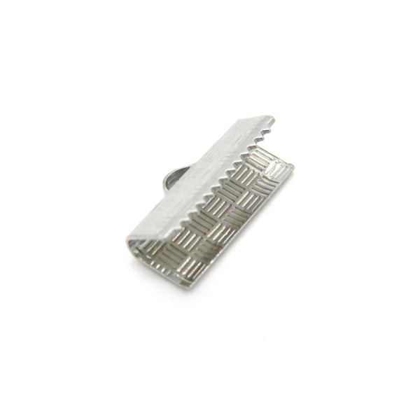 15 mm Stainless Steel Ribbon Crimp Ends - Platinum Silver