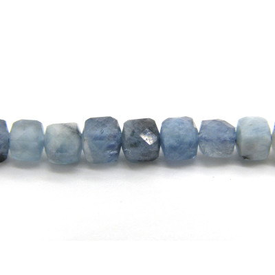 4.5 mm Medium Faceted Cube Devil Blue Aquamarine Gemstone Beads - Strand