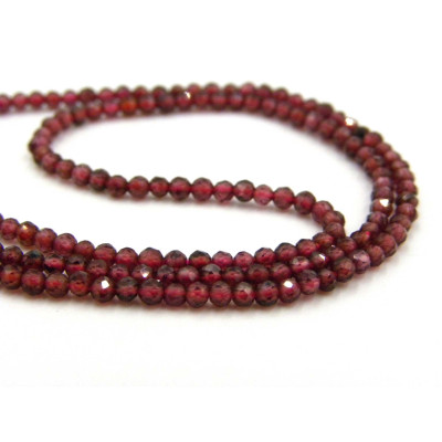 Runde facettierte Mini-Granat-Perlen, winzige geschliffene Edelsteinperlen - 2,0 mm - 1 Strang oder 40 Perlen