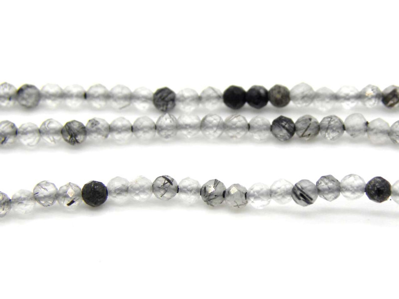 2 mm Mini Round Faceted Natural Rutilated Quartz Beads, Tiny Real Gemstone Seed Beads - 40 Beads