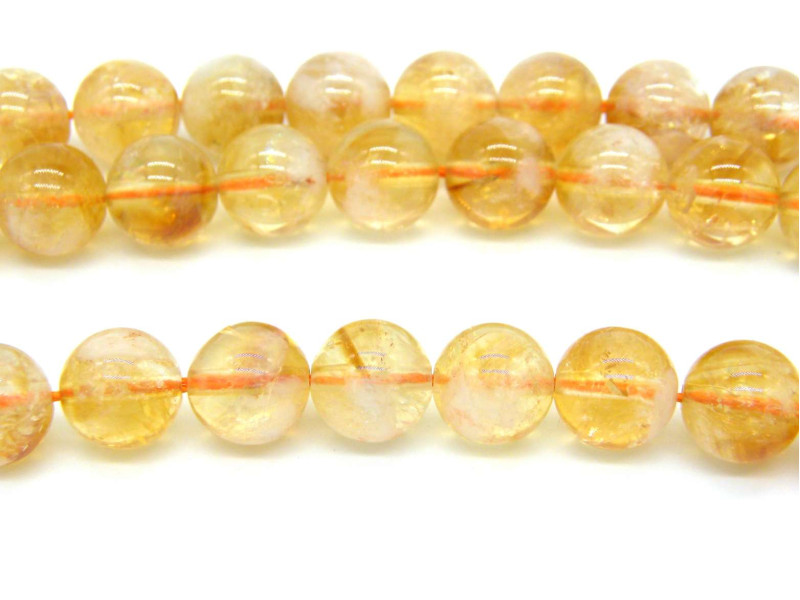 8 mm Large Round Polished Citrine Beads - Light brown with White