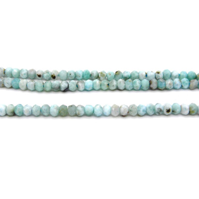 Kleine facettierte Larimar Rondelle-Perlen, geschliffene Edelsteinrondelle - 4 mm - Hellblau - 20 Perlen