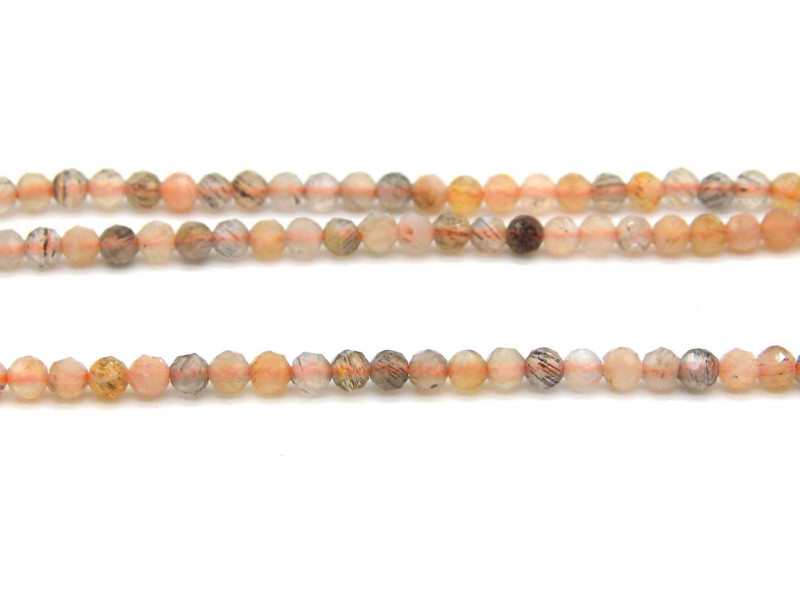 2 mm Small Round Faceted Orange Moonstone Beads