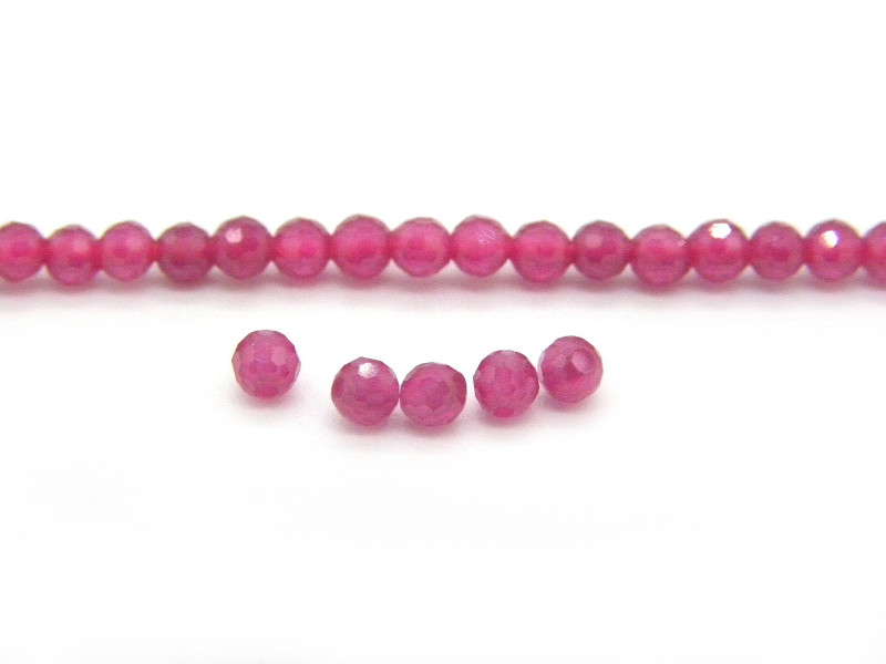 Runde facettierte pinke Mini-Rubin-Perlen, Mini-Korund-Perlen, sehr kleine geschliffene Halbedelsteinperlen - 2,5 mm - 30 Stk