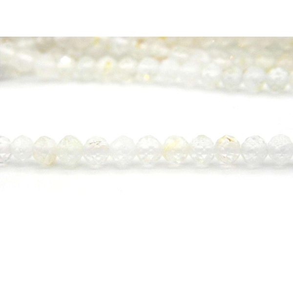 3.5 mm Mini Round Faceted White Topaz Beads, Tiny Real Gemstone Seed Beads - 30 Beads or 1 Strand