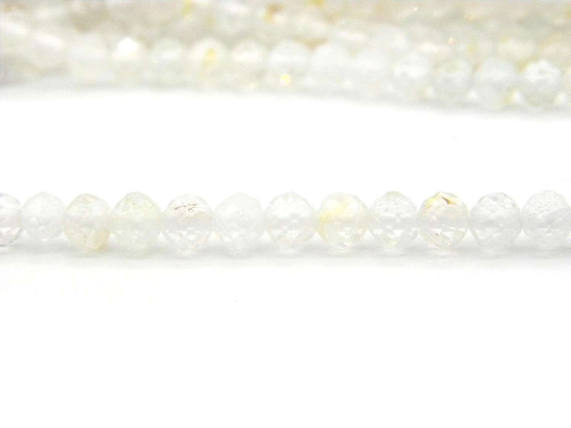 3.5 mm Mini Round Faceted White Topaz Beads, Tiny Real Gemstone Seed Beads - 30 Beads or 1 Strand