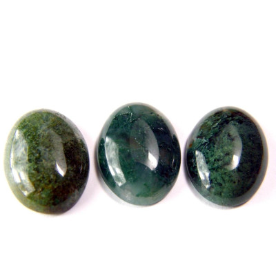 Große ovale Cabochons aus grünem Moosachat, Edelstein-Cabochons - 18x13 mm