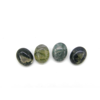 10 x 8 mm Natürlicher Grüner Moosachat Halbdedelstein Cabochon - 2 Stk.
