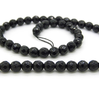 Runde facettierte Onyxperlen 6 mm, geschliffene Edelsteinperlen - Strang oder 20 lose Perlen