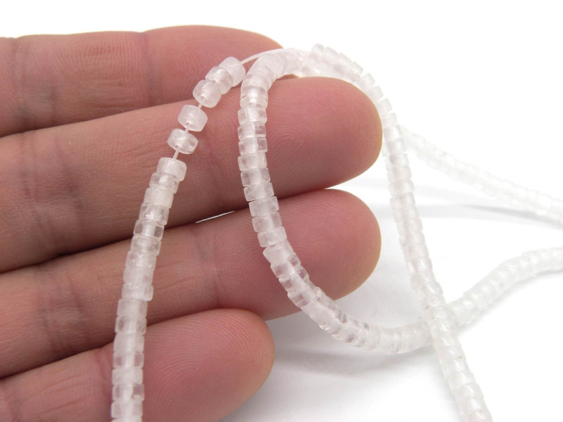 4 mm Small Clear Quartz Heishi Rondelle Beads - 20 pc, Strand