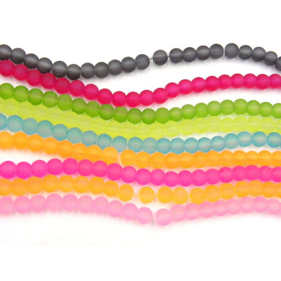 6 mm Round Mat Frosted Glass Beads (1 Strand = approx. 140 Beads) - Colour Choice