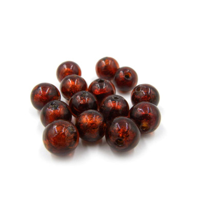10 mm Hand-Made Round Silver Foil Glass Beads, Lampwork Beads (7 pc.) - Brown