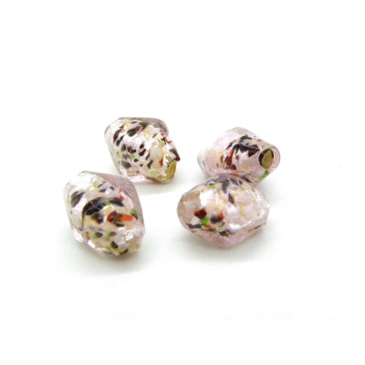 15 mm Large Hand-Made Bicone Silver Foil Glass Beads, Lampwork Glass Bicone Beads - Speckled Pink - 4 pc