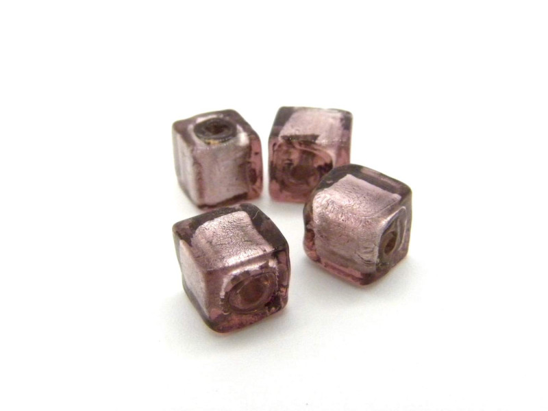 Große Glaswürfel-Perlen mit Silberfolie 8 mm - Light Amethyst