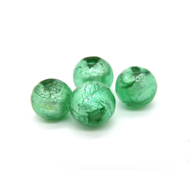 10 mm Hand-Made Round Silver Foil Glass Beads, Murano-Style Lampwork Beads - Mint Green (8 pc.)