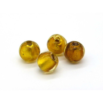10 mm Hand-Made Round Gold Foil Glass Beads, Murano-Style Lampwork Beads - Golden (10 pc.)