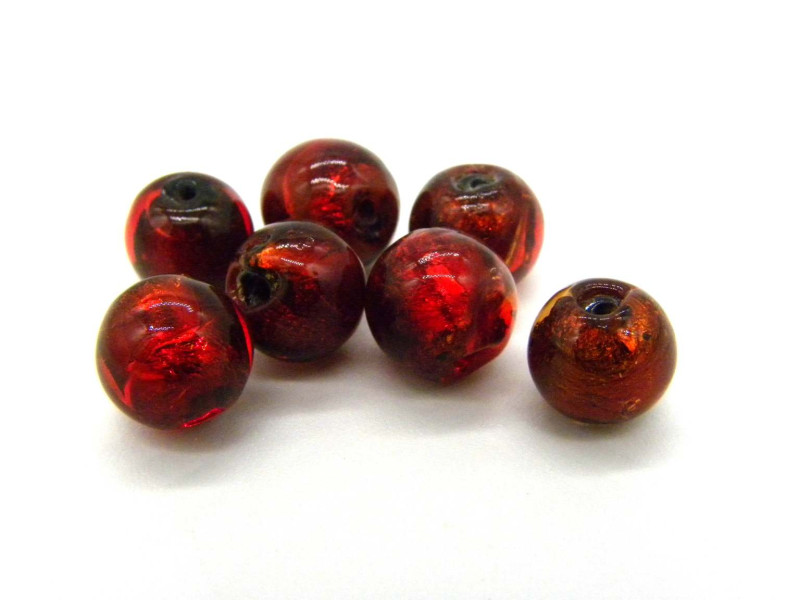 Handgefertigte Runde Glasperlen mit Goldfolieneinzug 8mm - Rot (6 Stk.)