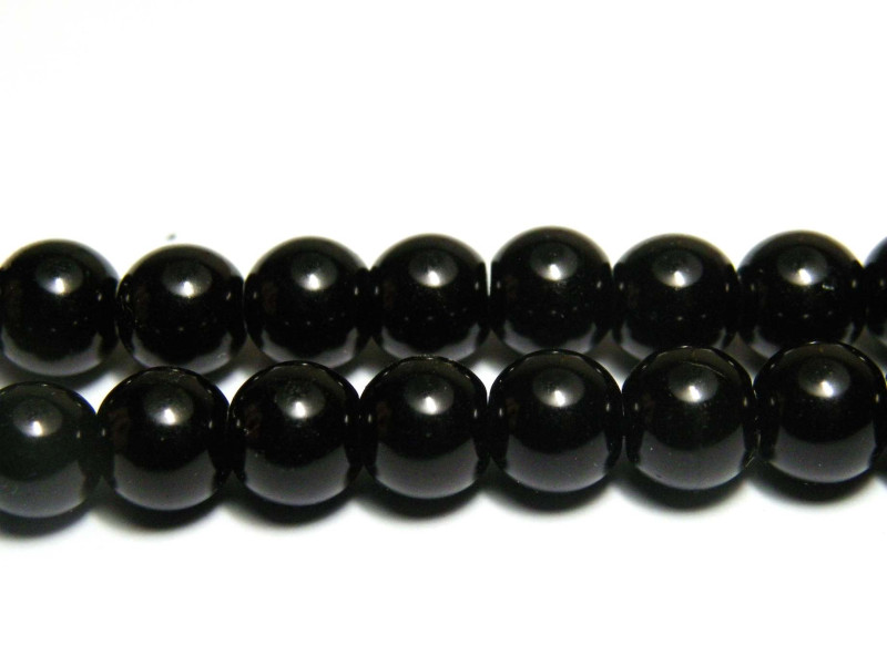 8 mm Round Glass Pearls - Faux Pearls - Glass Beads - BLACK (1 Long Strand or 50 Beads)