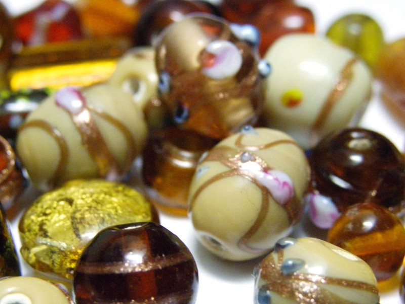 45 g (1.6 oz) Lampwork Beads - Mixed Shape and Sizes - Brown (approx. 25 beads)