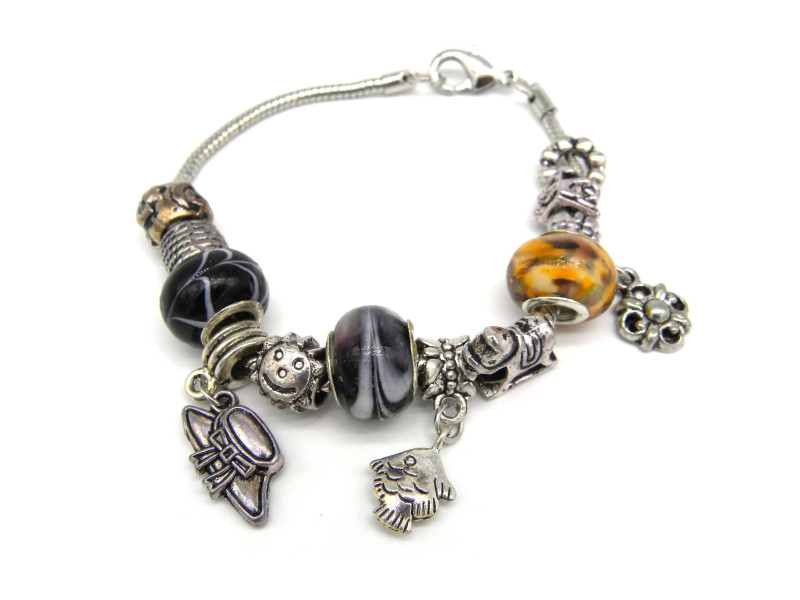 Medium-Sized Costume Jewellery Silver-Plated Charm Bracelet on Snake Chain (Model 3)