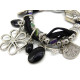 Medium-Sized Costume Jewellery Silver-Plated Charm Elastic Bracelet (Black)