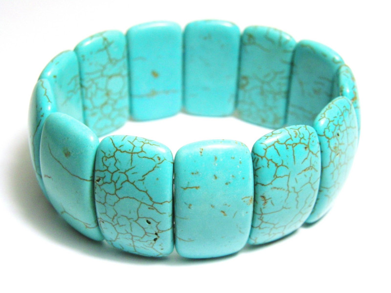 Medium-Sized Costume Jewellery Elastic Bracelet with Howlite Turquoise Gemstone Beads (Blue)