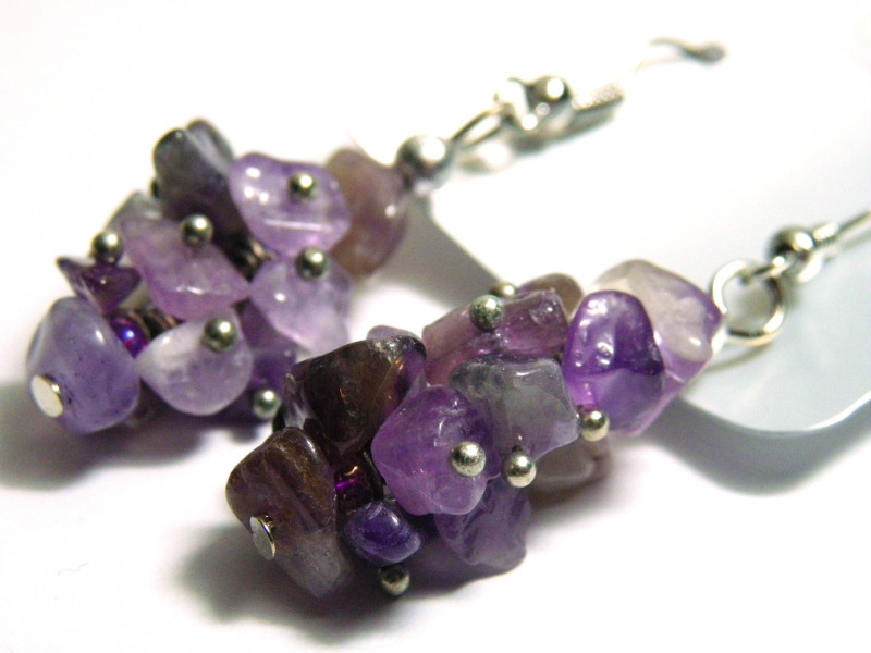 5 cm Edelstein-Chip-Ohrringe - Modeschmuck - Amethyst