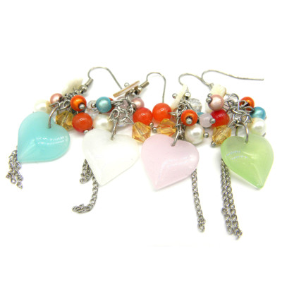 5 cm baumelnde Glasherz-Ohrringe - Modeschmuck - verschiedene Farben
