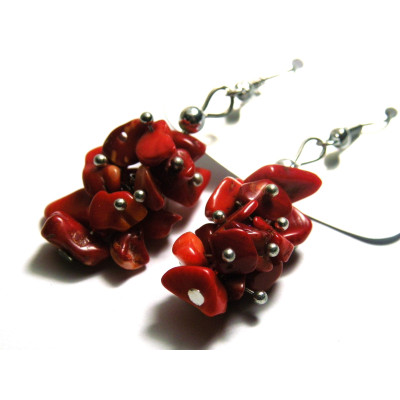 5 cm Edelstein-Chip-Ohrringe - Modeschmuck - roter Achat