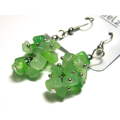 5 cm Edelstein-Chip-Ohrringe - Modeschmuck - grüner Achat
